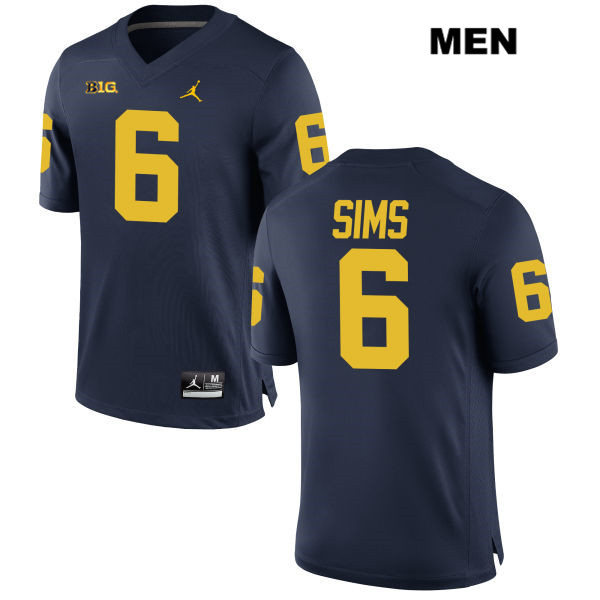 Men's NCAA Michigan Wolverines Myles Sims #6 Navy Jordan Brand Authentic Stitched Football College Jersey GD25M78OI